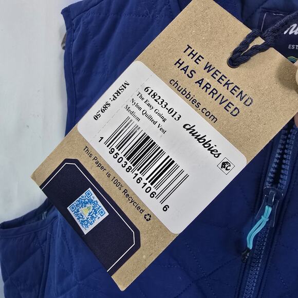 Chubbies Jacket Mens Medium Blue Vest Quilted Nylon Bomber Rooster Easy Going - Picture 11 of 11